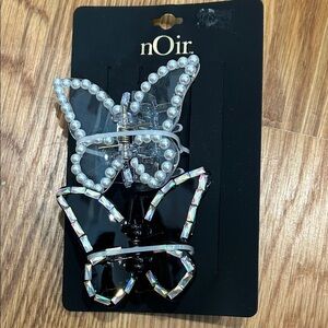 nOir fairy butterfly Pearl crystal Butterfly Hair Clips set of 2 new